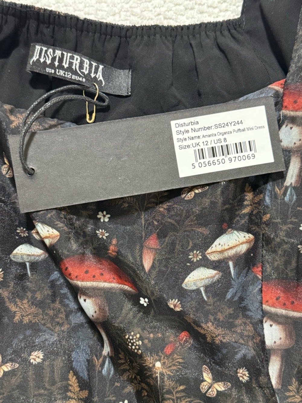 Disturbia Amanita Size 8 Organza Puffball Mini Dress Mushroom Print - Picture 5 of 12